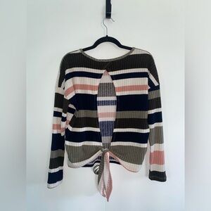 Callie Mac Stripped Open-Back Knitted Long Sleeve Shirt Size Small